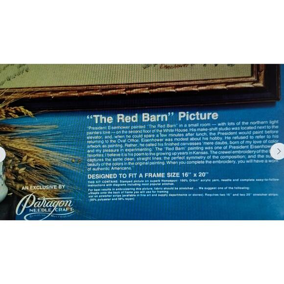 The Red Barn 16 X 20 Paragon Stitchery 1975 Kit A5000 Pres Eisenhower Design - Picture 13 of 13